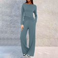 thumbnail image 6 of Two Piece Set for Women, Long Sleeve Off Shoulder Top with Pleated Detail and Wide Leg Pants, Casual Matching Loungewear Set, Soft Rayon Blend Outfit for Travel, Lounge and Daily Wear Navy, 6 of 9