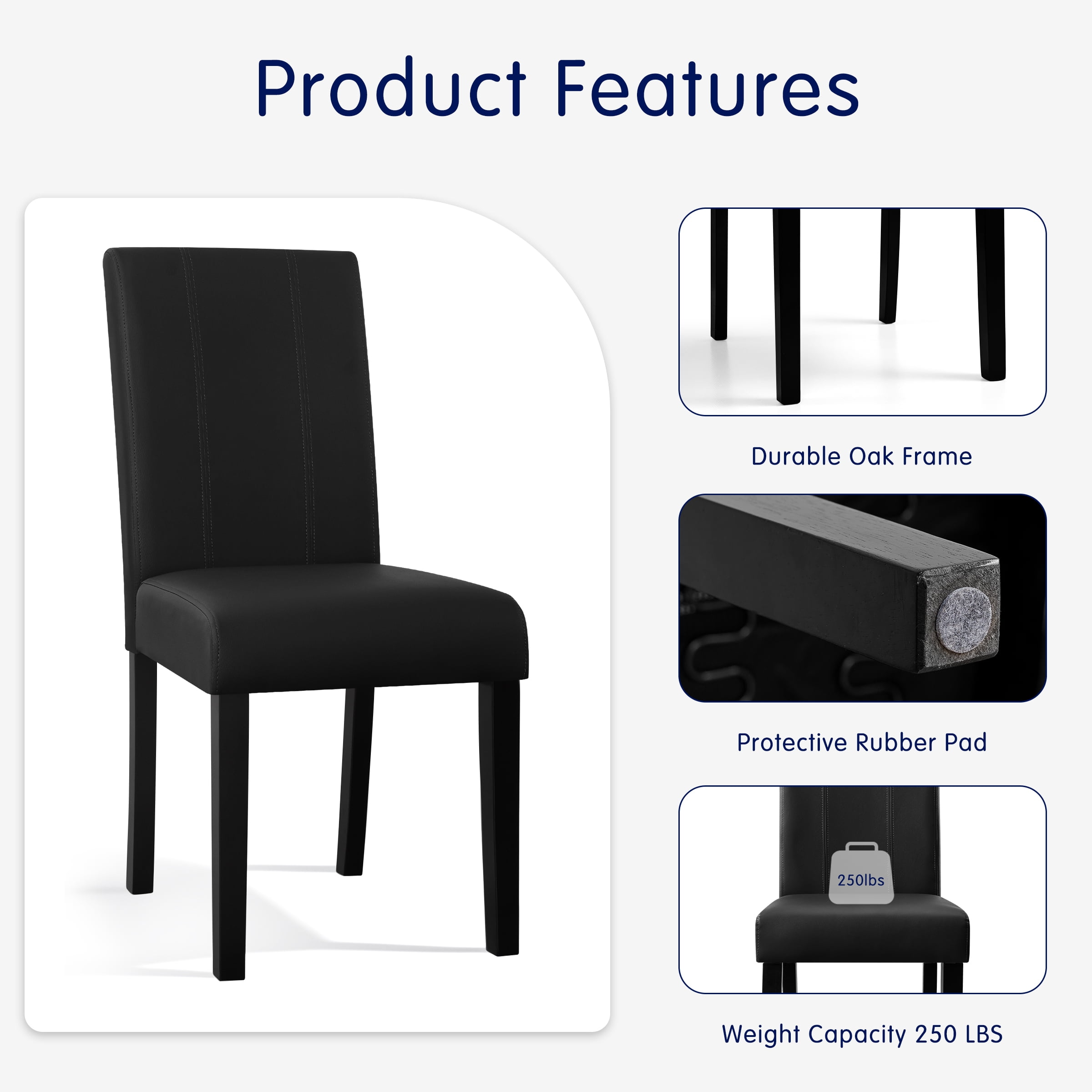 Subrtex Modern Parsons Faux Leather Dining Chairs Set of 2 Upholstered Dining Chairs– Black
