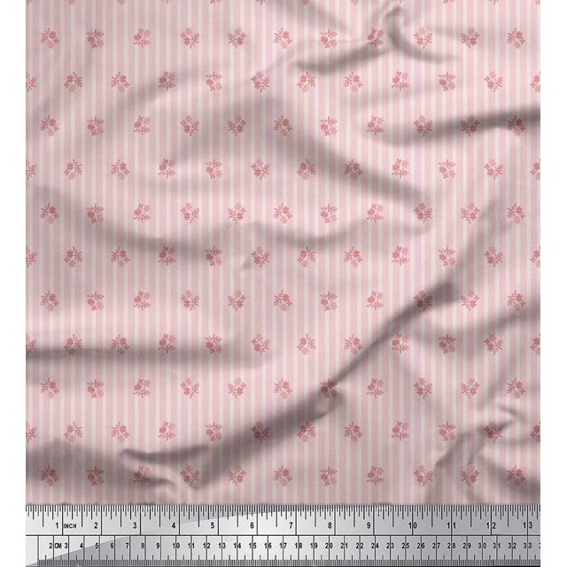 Soimoi Poly Georgette Fabric Stripe & Floral Shirting Decor Fabric Printed Yard 52 Inch Wide