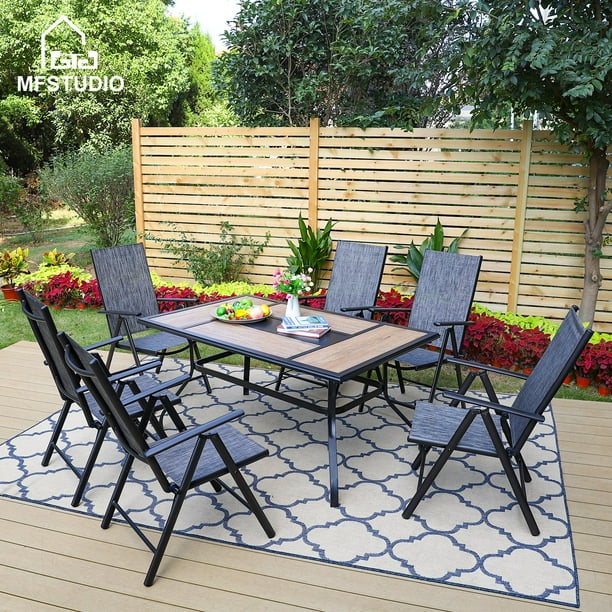 MF Studio 7Piece Patio Dining Set Rectangle Woodlike Table&Folding