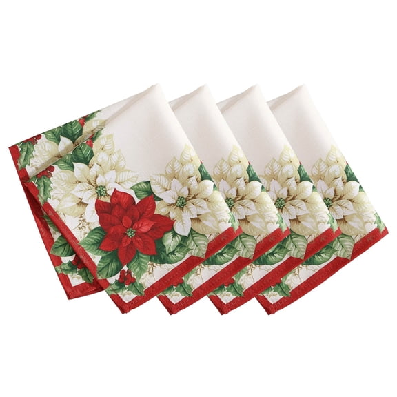 Elrene Home Fashions Red and White Poinsettias Napkin, Set of 4, Multicolor, 17" x 17"