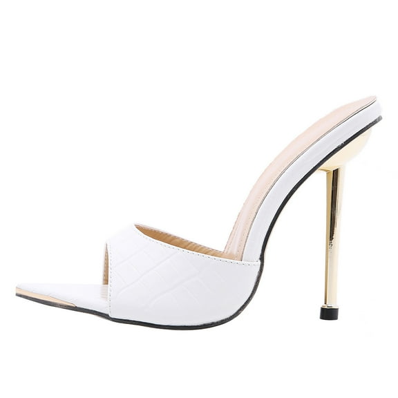 FENGGUIQU Women's White PU High Heel Sandals, Comfortable Dress Shoes for Party, Banquet, and Easy Wear, 1 Pair