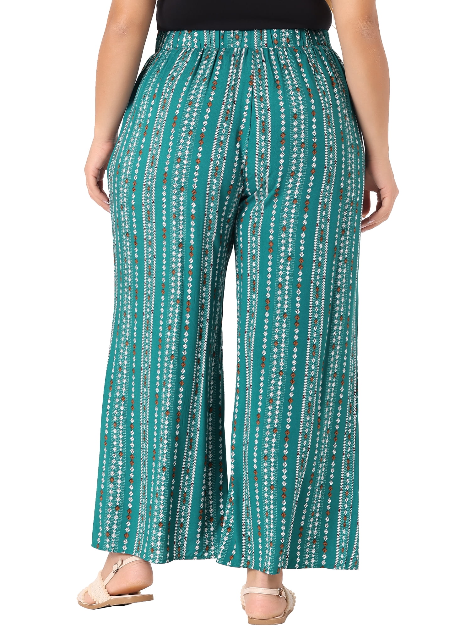 DARING DIVA Women's Plus Stripe Boho Wide Leg Paper Bag Pants 3X Lake Blue