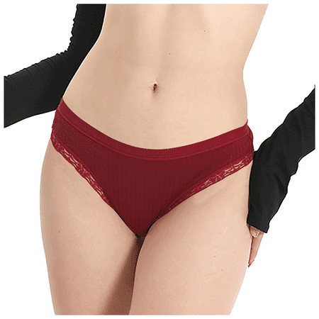 Fulorrnie Lace Trimmed Low Rise Thong Seamless No Show Panties Women s Underwear Cotton Lingerie Everyday Briefs  Brick Red  L