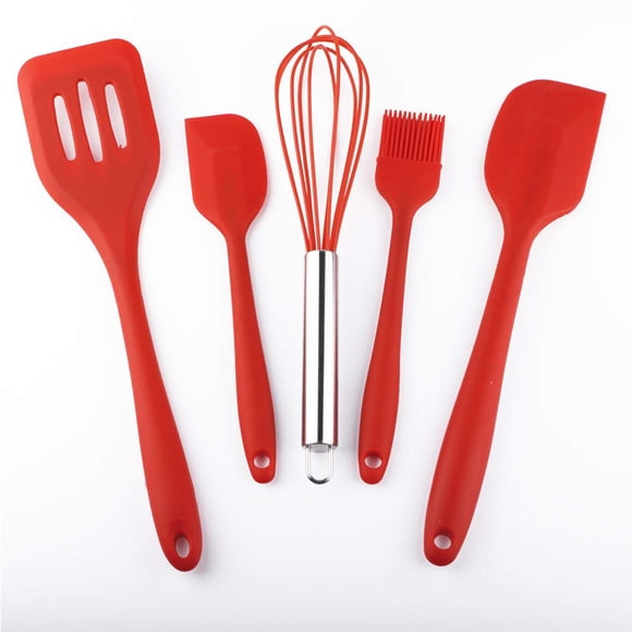 Kitchen 5 Pc Essentials Kitchen Stainless Steel Gadget Set Red Gun Metal with Soft Touch Handles for Cooking