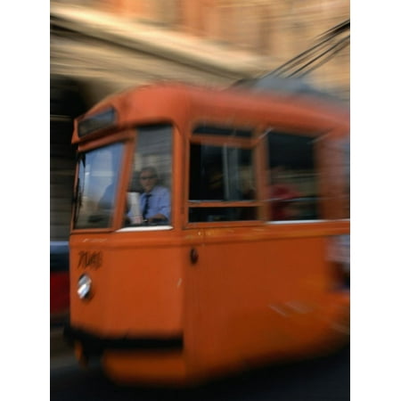 Orange Tram Moving, Naples, Italy Print Wall Art By Martin
