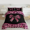 thumbnail image 2 of Homewish Cheetah Leopard Print Bedding Comforter Set, Chic Black Pink Ribbon Twin Comforter Sets, Fashion Princess Style Reversible Bedding Set, Super Cozy Room Decor, 2pcs, 2 of 8