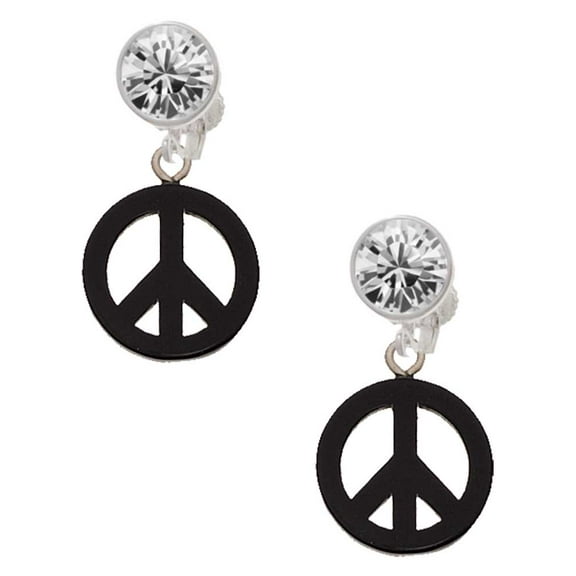 Acrylic Small Black Peace Sign Clear Crystal Clip On Earrings