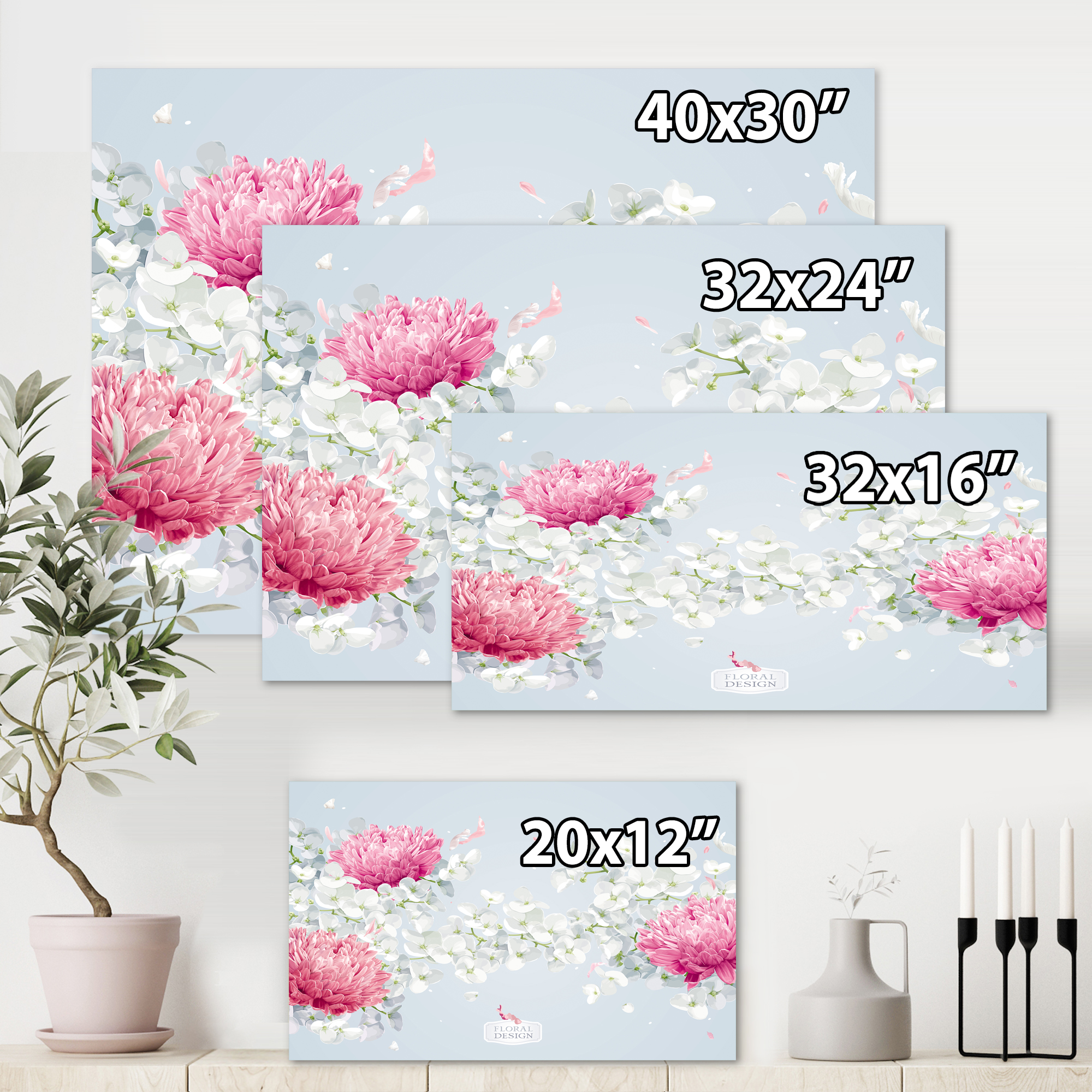 Designart ' Apple Blossom and Chrysanthemums ' Traditional Canvas Wall Art Print