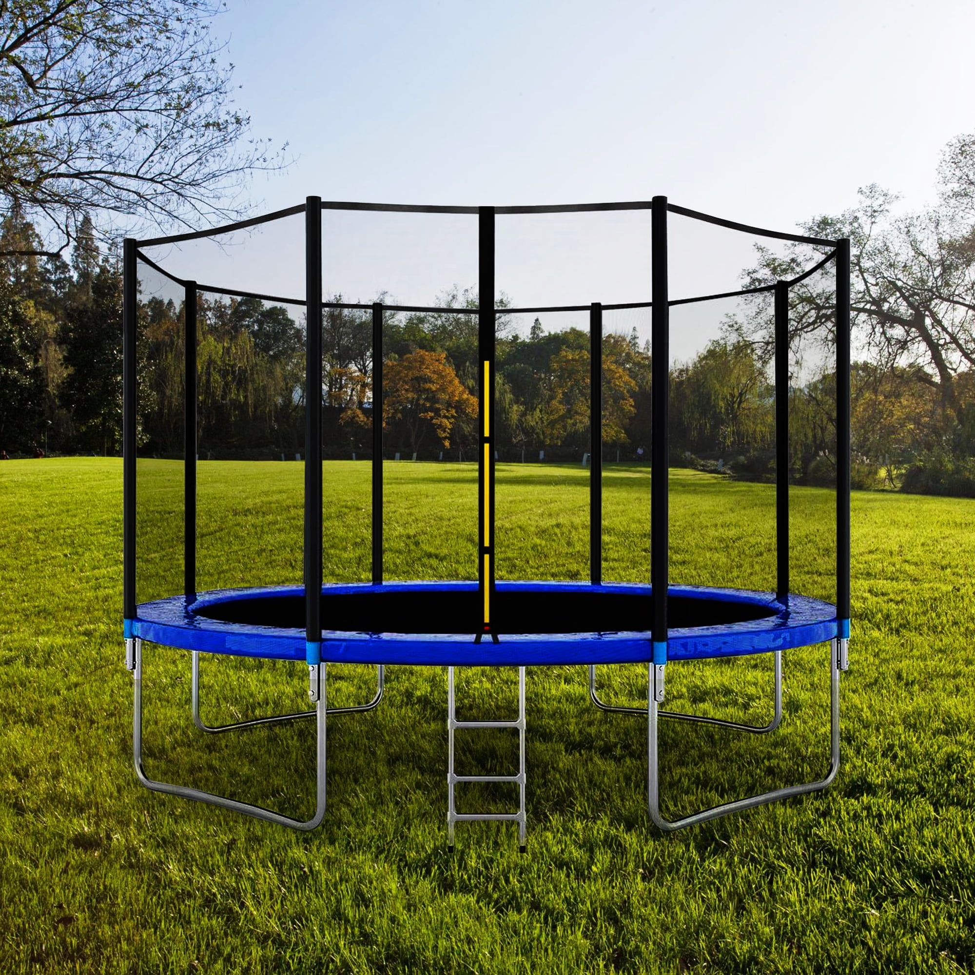 12-Foot Kids Trampoline for Backyard, Outdoor Trampoline with Safety Enclosure Net, Steel Tube, Circular Trampolines for Adults Kids, Family Jumping and Ladder, Kids Round Trampoline, Q17168