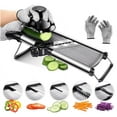 thumbnail image 1 of Stainless Steel Professional Kitchen Mandoline, Adjustable Multifunction Mandoline, with Hand Guard and Safety Gloves, for Vegetables, Potatoes, Onions, Cheese, 1 of 5
