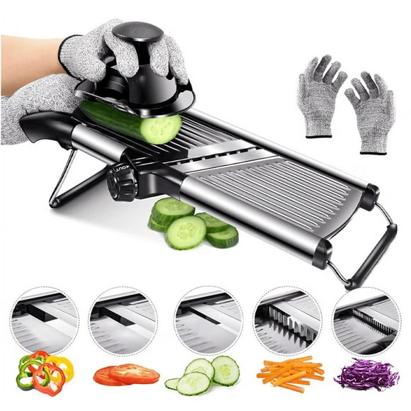 Stainless Steel Professional Kitchen Mandoline, Adjustable Multifunction Mandoline, with Hand Guard and Safety Gloves, for Vegetables, Potatoes, Onions, Cheese