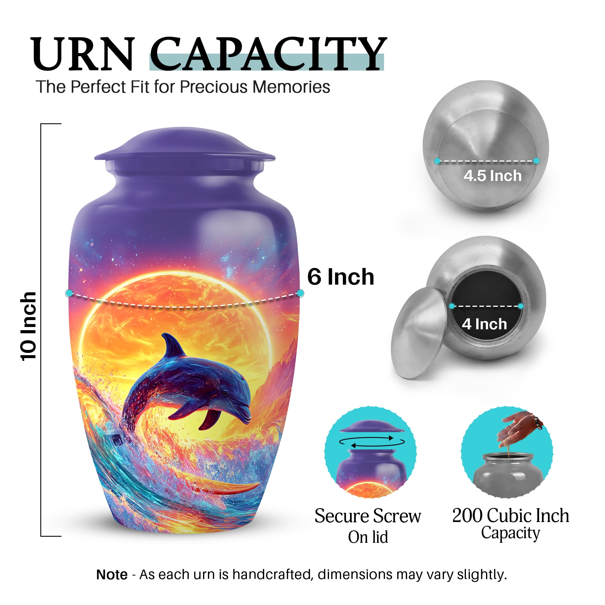 SABURIAL Dolphin Urn - Mini Keepsake Urns for Male & Female Ash - Lovely Funeral Urns for Adult Human Ash - Tribute Urn for Women Ashes - Combo - 10 Inch Large & 3 Inch