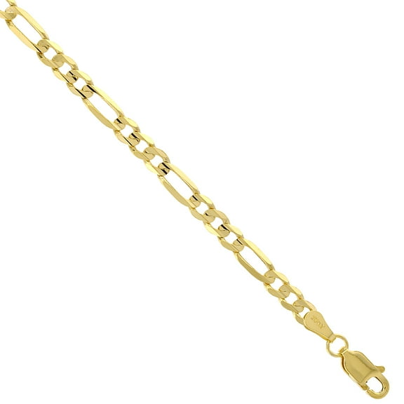 10k Solid Yellow Italian Gold Concave Figaro Chain Link Necklace 4mm Cadena de Oro 22"