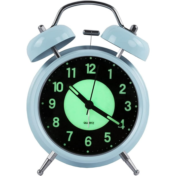 Reloj despertador retro luminoso de la manana reloj despertador silencioso de cuarzo reloj analogico de viaje alarma sin tictac doble campana funciona con pilas reloj despertador infantil con luz noct...