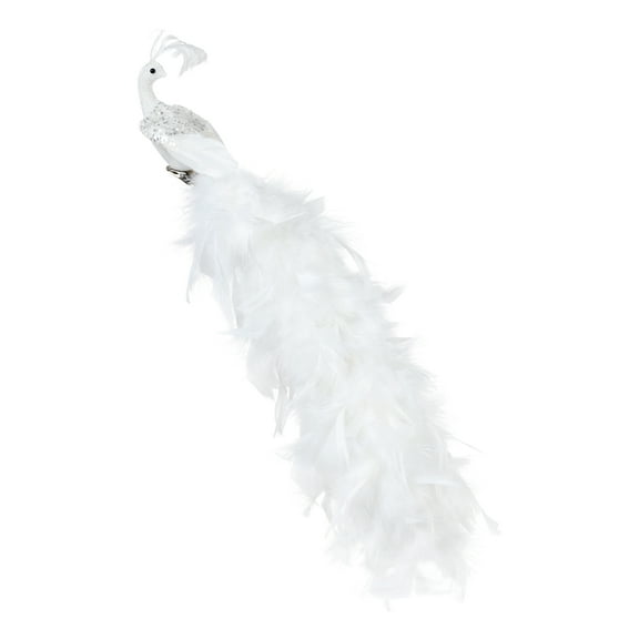 Simulation Peacock With Long Feathers Christmas Decoration 1pc Beautifully White Sturdy Handicrafts Artificial Bird Ornament