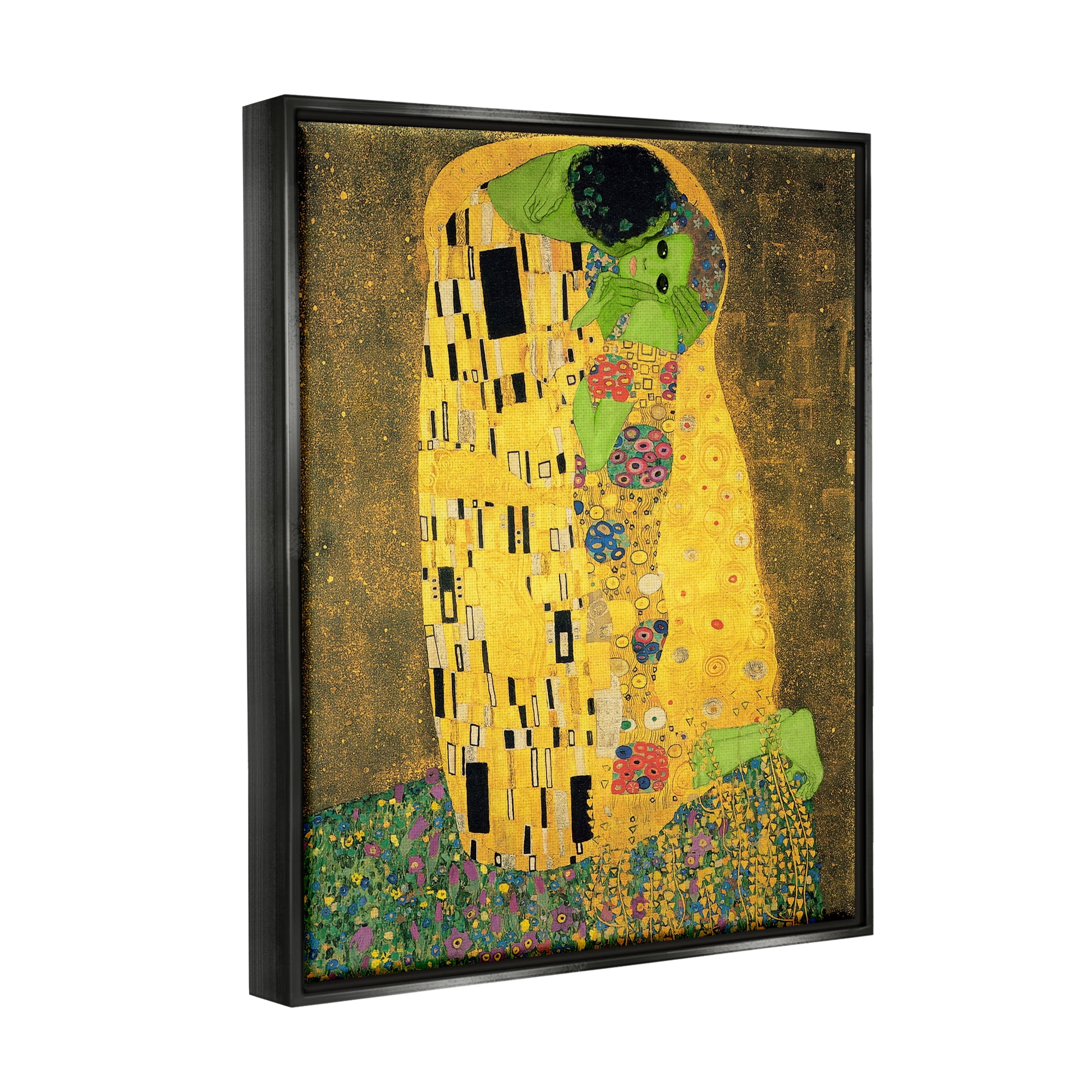 Stupell Industries Funny Classic Klimt Aliens Fairy Tales & Fantasy Painting Black Floater Framed Art Print Wall Art