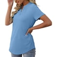 thumbnail image 4 of Ladies Ribbed Knit Henley Tops for Women's Short Sleeve V Neck T Shirts Solid Color Blouse Summer Loose Tunic Tops, 4 of 5