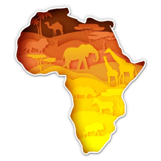 Africa Shape Continent with Animals - 3" Vinyl Sticker - For Car Laptop Water Bottle Phone - Waterproof Decal