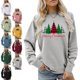 thumbnail image 3 of Camisas navideñas para mujer, cuello redondo, patrón de árbol, fibra de poliéster suave, camiseta de manga larga para mujer, para fiesta, oficina, gris L, 3 of 5