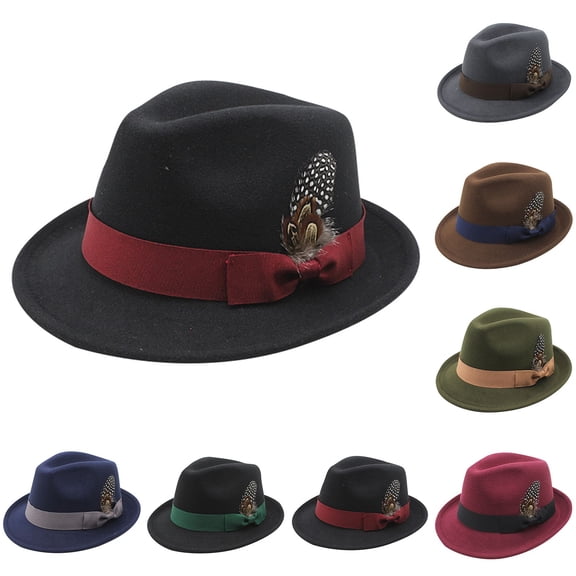 Mens Western Hat - Explore Stylish Cowboy Hats For Men Thick Wool Fedora With Feather For Outdoor Leisure,BK2,M
