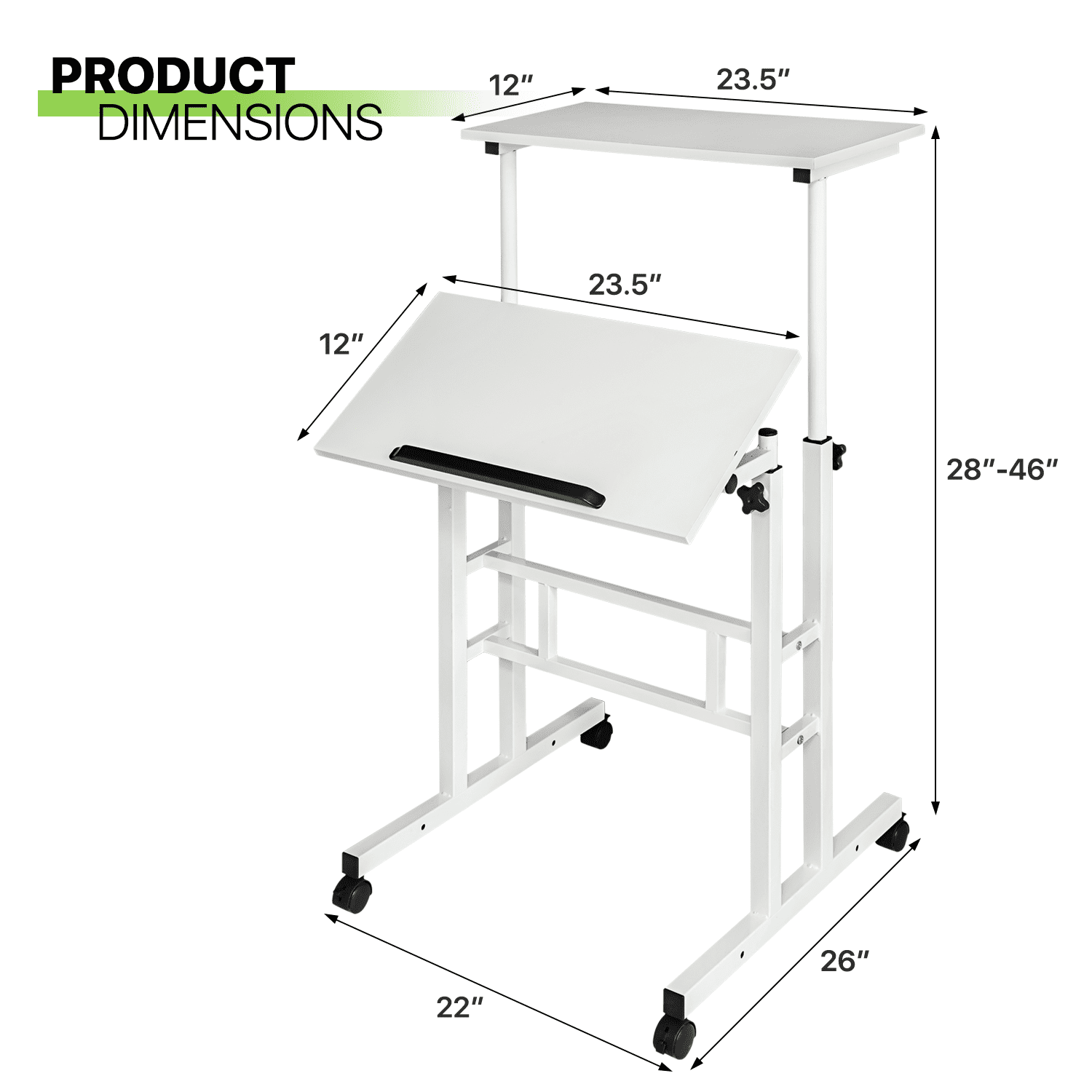 Magshion Lifting Computer Desk W/ Monitor Shelf, Adjustable Height Laptop Desk with Tilting Table for Standing or Sitting, White