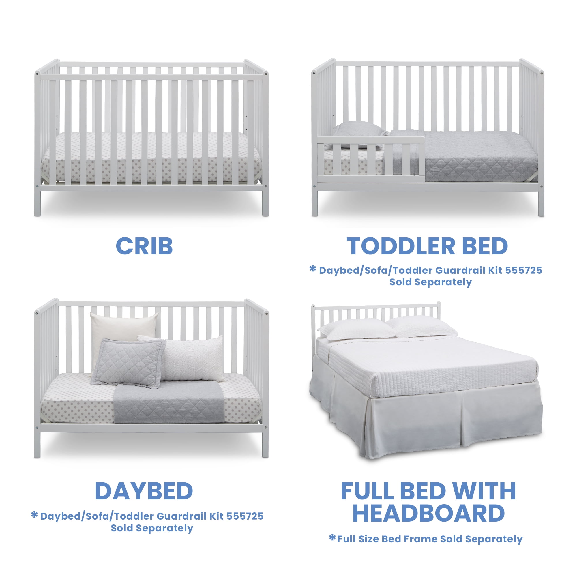Delta Children Heartland 4-in-1 Convertible Crib, Greenguard Gold Certified, Bianca White