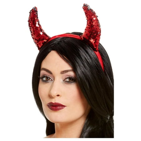Red Reversible Sequin Women Adult Halloween Devil Horns Costume Accessory - One Size