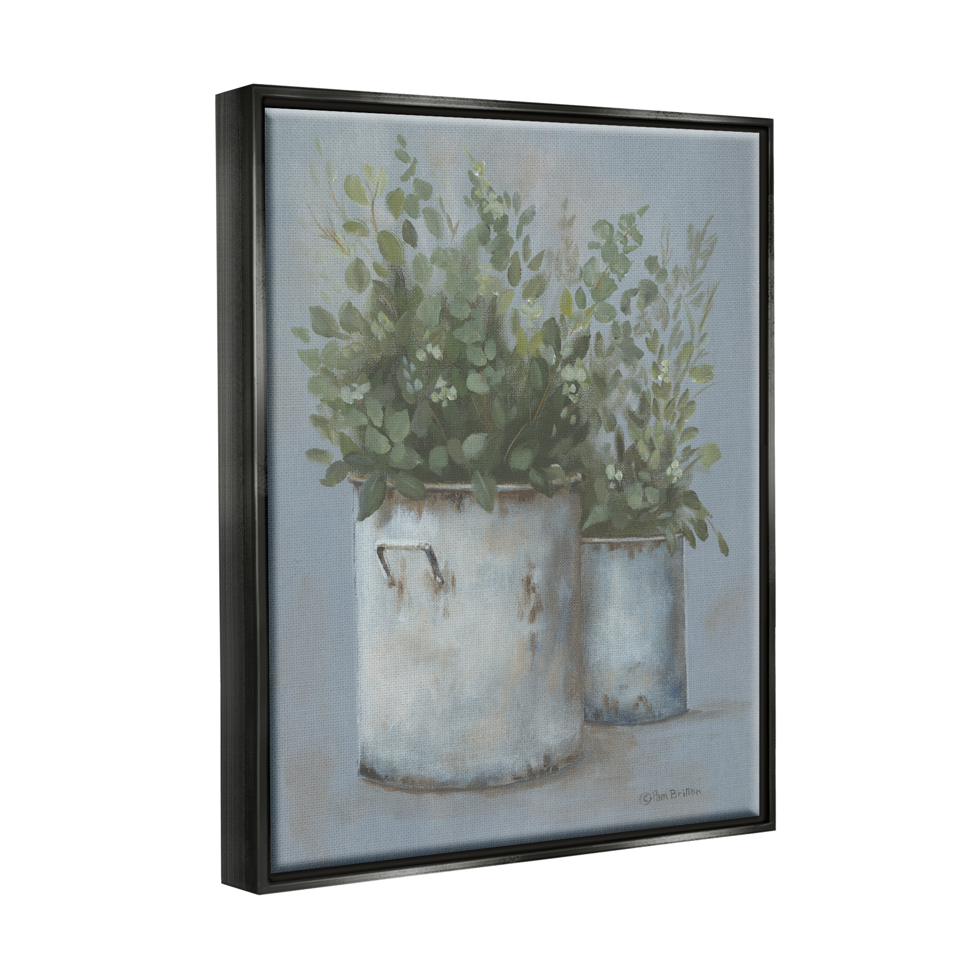 Stupell Rustic Country Potted Plants Botanical & Floral Painting Black Floater Framed Art Print Wall Art