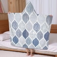thumbnail image 5 of Blue and White Geometric Quatrefoil Pattern Hooded Bath Towel，60"x35" for Ages 3 To 12 Kids, Quick Dry Lightweight Soft Microfiber Hood Beach Towel Cover Up for Kids, 5 of 7