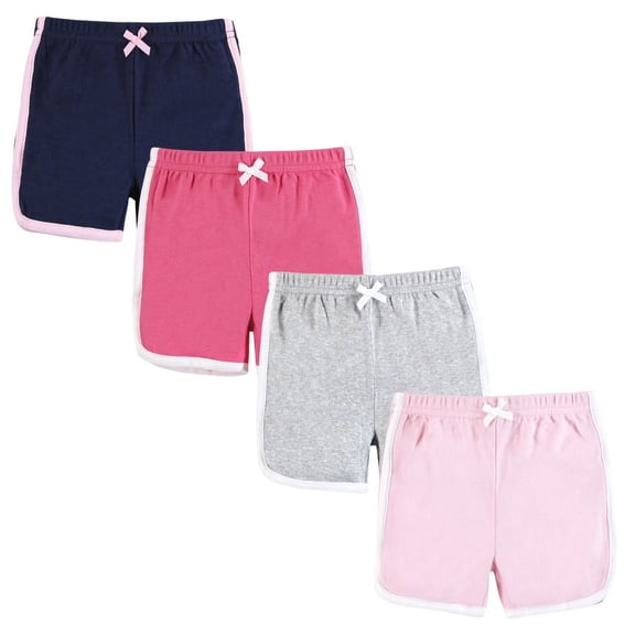 Hudson Baby Girl Shorts Bottoms 4-Pack, Pink Navy, 0-3 Months