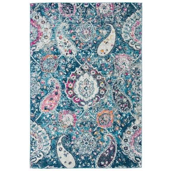 SAFAVIEH Madison Hope Floral Paisley Area Rug, Blue/Grey, 6'7" x 9'2"
