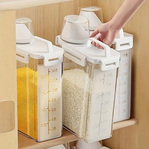 4 Pcs Airtight Rice Storage Containers with Measuring Cup, 3-5Lbs Cereal Dry Food Flour Bins, Clear Plastic Kitchen Pantry Organizers, Pet Food Dispenser for Dog Cat Food, Sugar & Grains