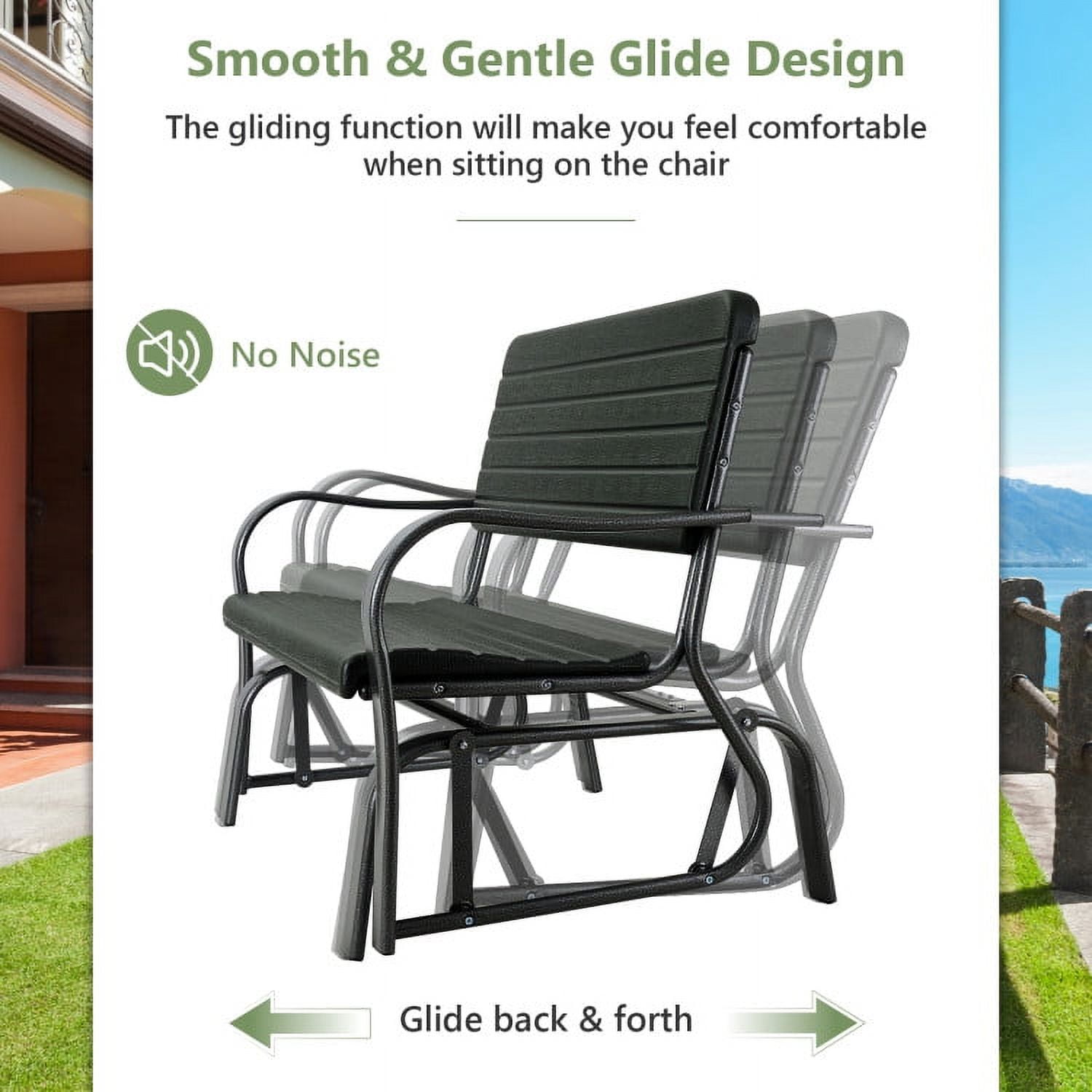 Kadyn Outdoor Glider Bench Chair - Extra-Large 2 Person Loveseat, Steel Frame, 660lbs Weight Capacity Swing Chair for Lawn, Yard, Poolside, Garden, Patio Swing Glider Chair