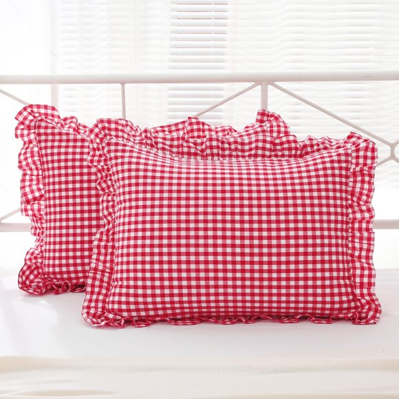 Fundas de Almohada K MASANIJI Cuadros Escoceses Rojo y Blanco Tamaño King