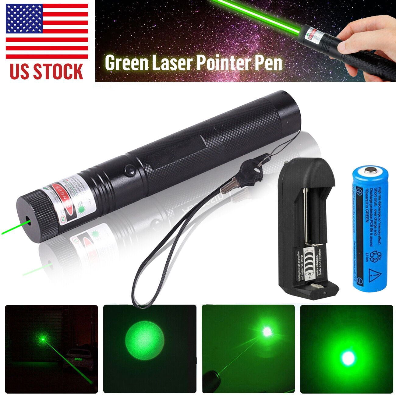 Green Laser Pointer Pen Assassin Visible Lazer+Battery+Charger 1mw