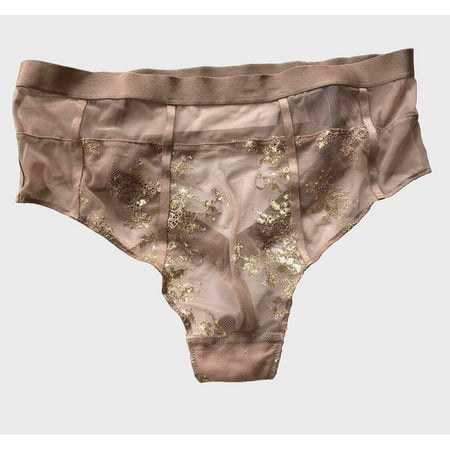 Victoria s Secret Strappy Cage High Waist Thong Shiny Sheer Mesh Glitter Demure Pink Lace Size Medium NWT