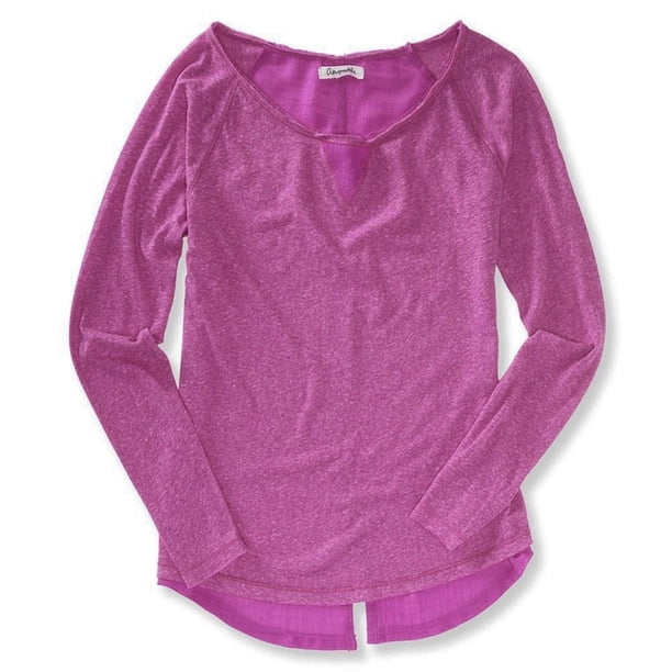 Aeropostale - Camiseta con adornos suaves en la parte trasera tejida para mujer, morado, extragrande
