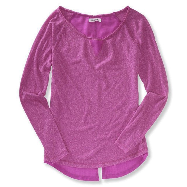 Aeropostale - Camiseta con adornos suaves en la espalda tejida para mujer, color morado, pequeña