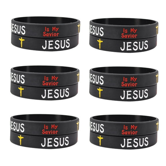 12Pcs Jesus Cross Bracelet for Men Women Jesus is My Survivor Rubber Wristbands Jesus Silicone Bracelets Inspirational Religious Reminder Jewerly Gift for Him Her