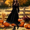 thumbnail image 4 of Ygbgbb Women's Long Sleeve V‑Neck Midi Dress, Lace Trim Bow Waist Medieval Gothic Dress for Halloween Cosplay Themed Parties Black L, 4 of 5