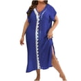 thumbnail image 1 of Birdeem Womens Contrasting Color Patchwork Deep V Short Sleeved Split Dress, 1 of 1