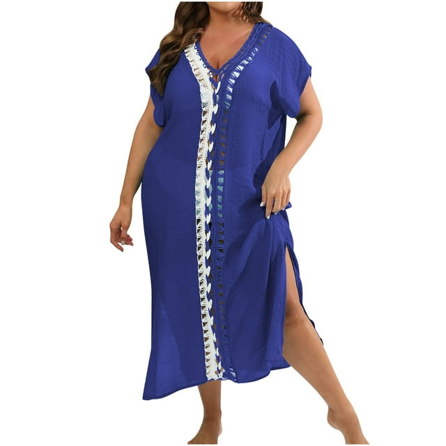 Cameland Women's Contrasting Color Patchwork Deep V Short Sleeved Split Dress