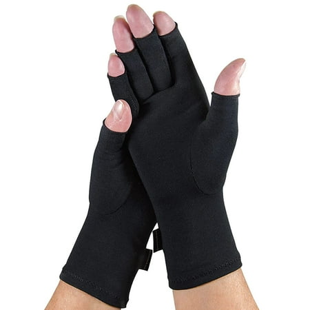 Brownmed - IMAK Compression Arthritis Gloves - Compression Gloves for Arthritis & Joint Pain Support - Men s & Women s Fingerless Gloves to Support Circulation - Black - Large