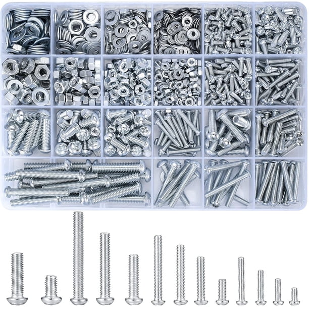 1080 Pièces Set Vis écrous Rondelles, M3 M4 M5 M6 Vis Boulons écrous à