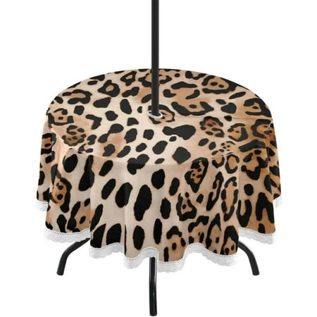 

Hyjoy Leopard Print Round Tablecloth 60 Outdoor Table Covers with Umbrella Hole and Zipper for Kitchen Dining Picnic Party Home Decor