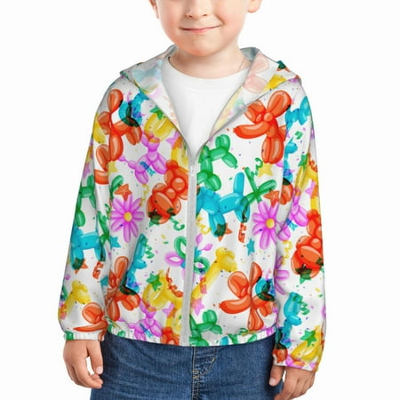 

Qekee Colorful Air Balloons Print UPF 50+ Kids Sun-Protective Hooded Long Sleeve Rash Guard for Fishing Water Beach Sports -2 Years