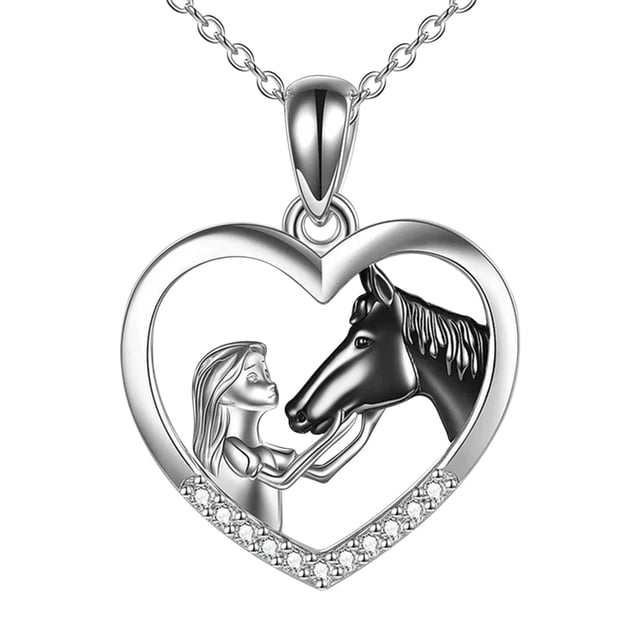 Collar de corazón para niñas, joyería de caballo de plata de ley, regalos de caballo para mujeres, collar, regalo para el Día de la Madre