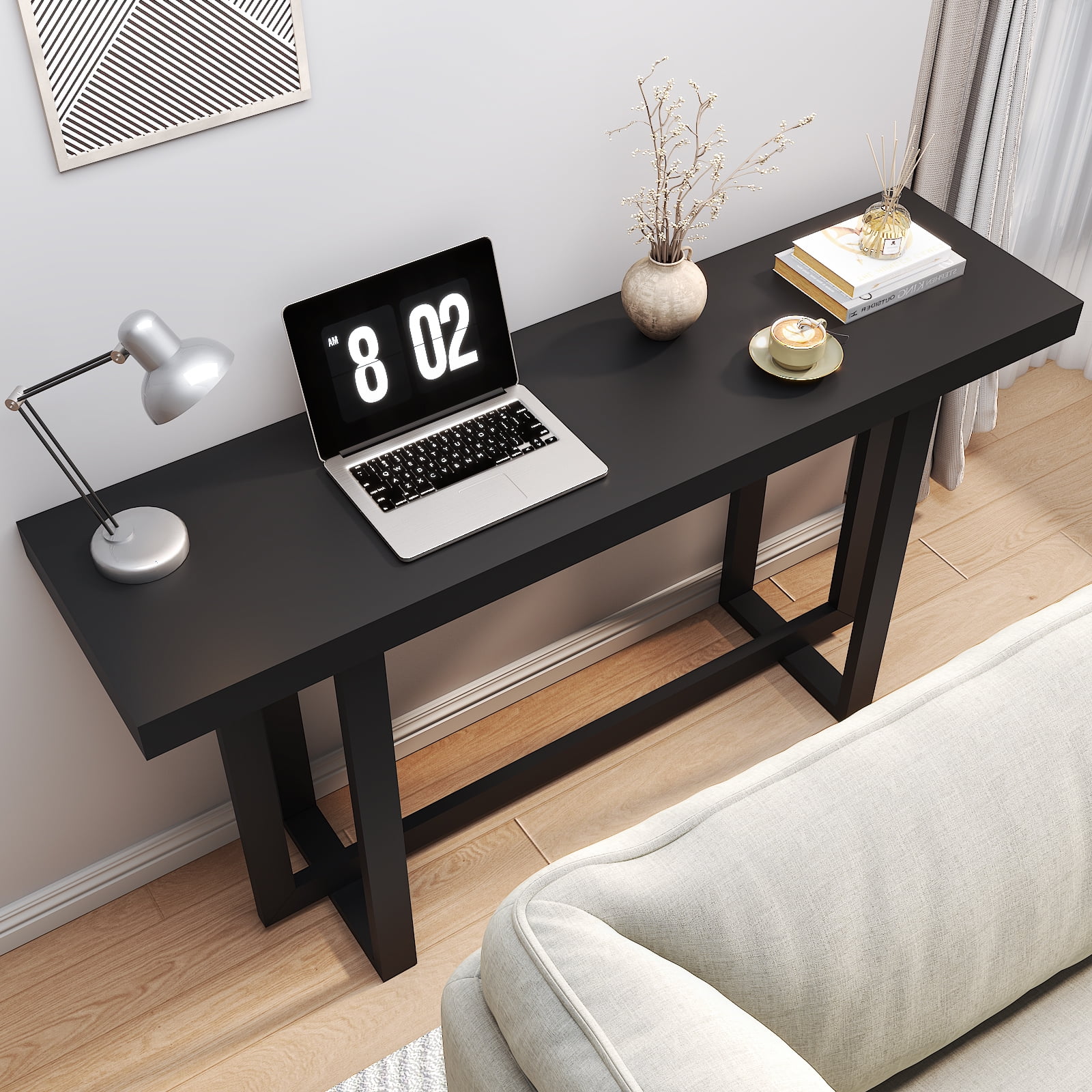 Ktaxon 59” Modern Console Table, Sleek Black Entryway Table Storage Cabinet, Heavy-Duty Hall Table for Foyer & Living Room