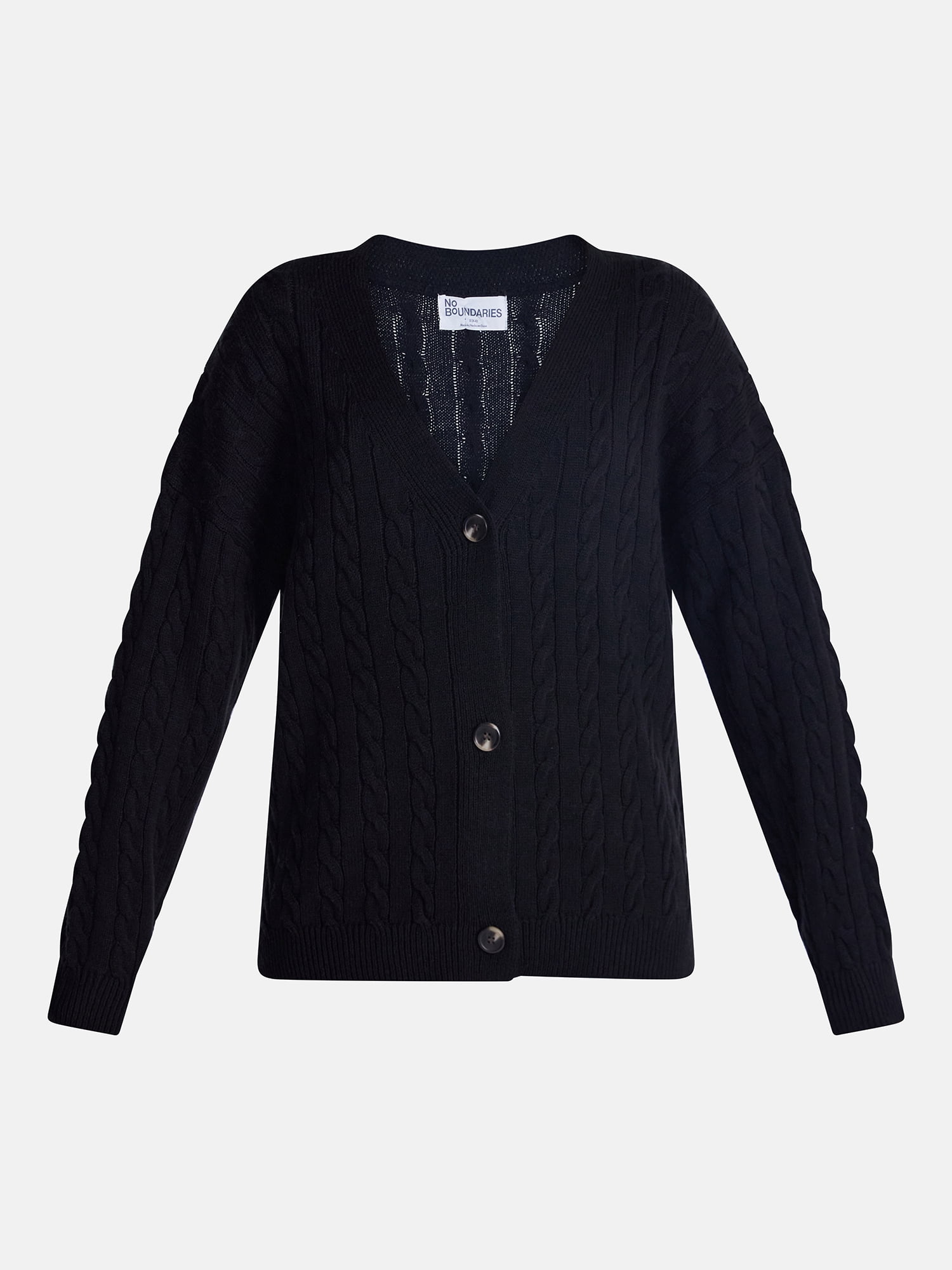 No Boundaries Cable Knit Grandpa Cardigan, Women's and Women's Plus XXS-4X